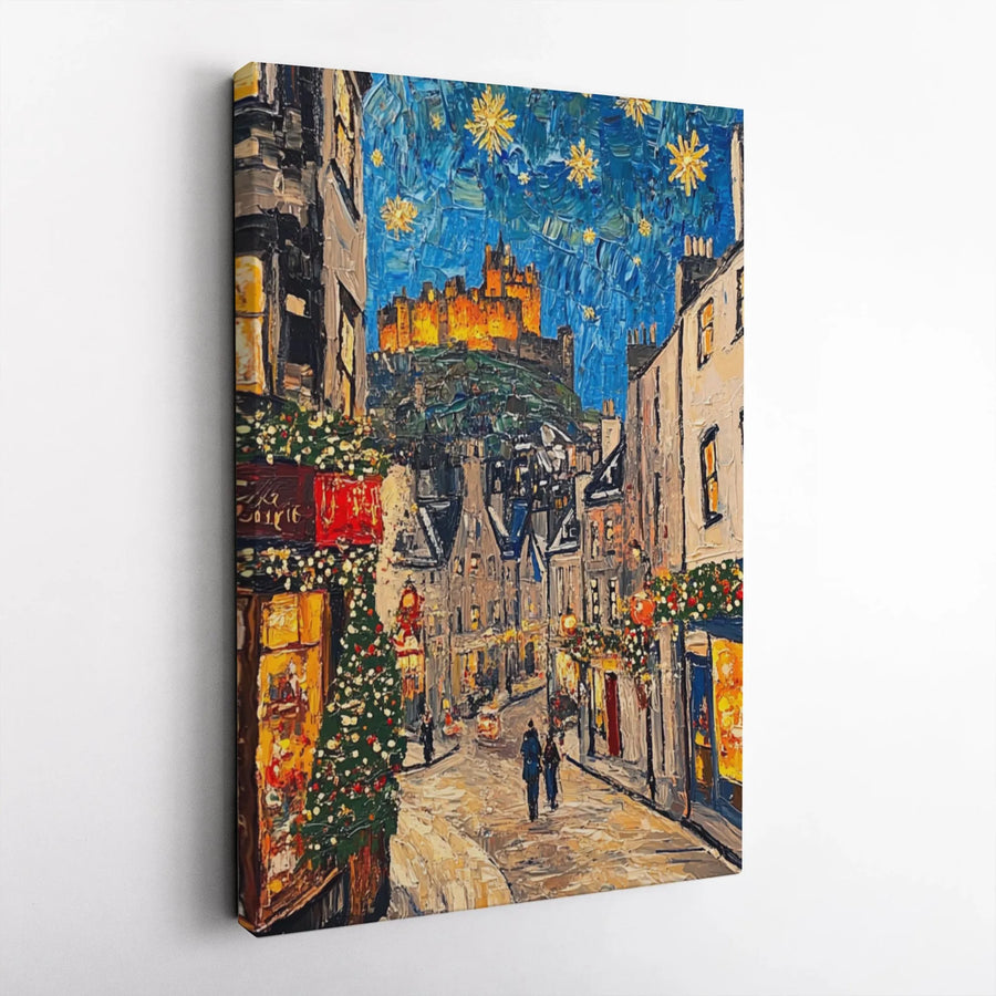 Edinburgh Castle Canvas Print | Starry Night Christmas Cityscape | Premium Gallery Wrapped Wall Art | Scotland Travel Souvenir Gift