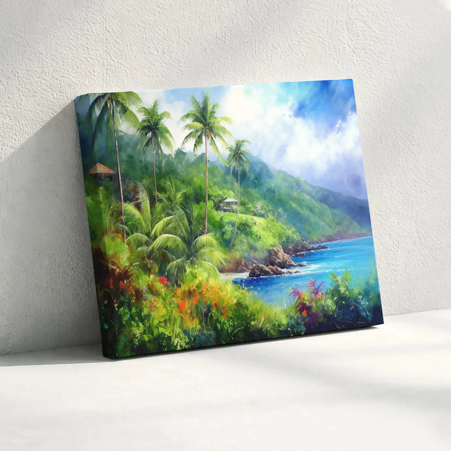 Tropical Beach Canvas Wall Art | Vibrant Coastal Scenery Painting | Thick Gallery Wrap Canvas | Premium Living Room Decor