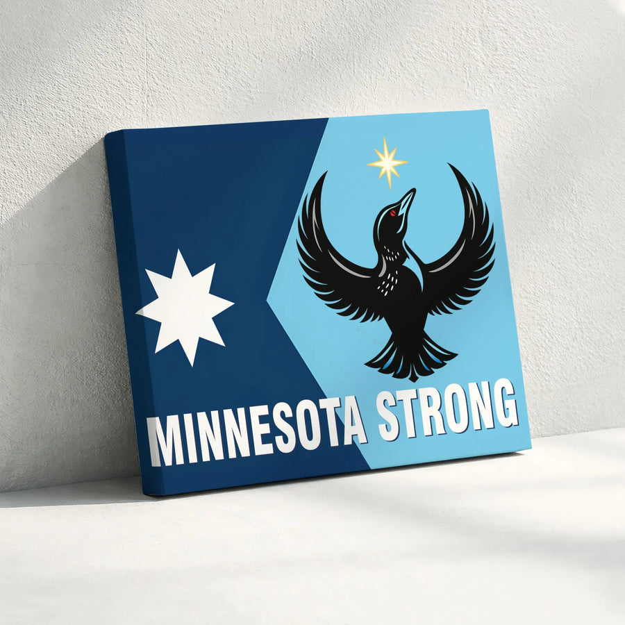 Minnesota Strong Canvas Wall Art | Loon and North Star State Flag Design | Premium Gallery Wrapped Canvas | MN State Pride Gift for Home Decor