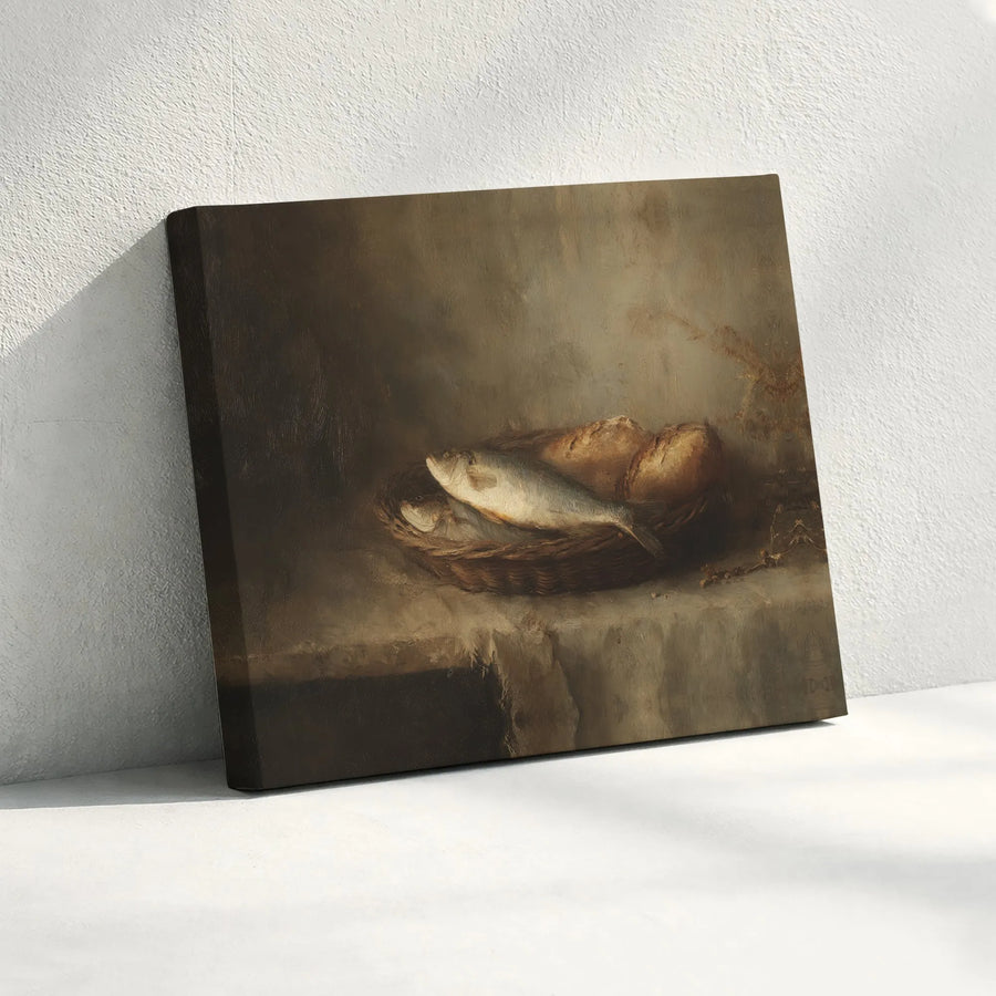 Fish and Loaves Wall Art | Vintage Religious Painting Print | Premium Canvas Decor | Christian Home Decor Gift for Kitchen