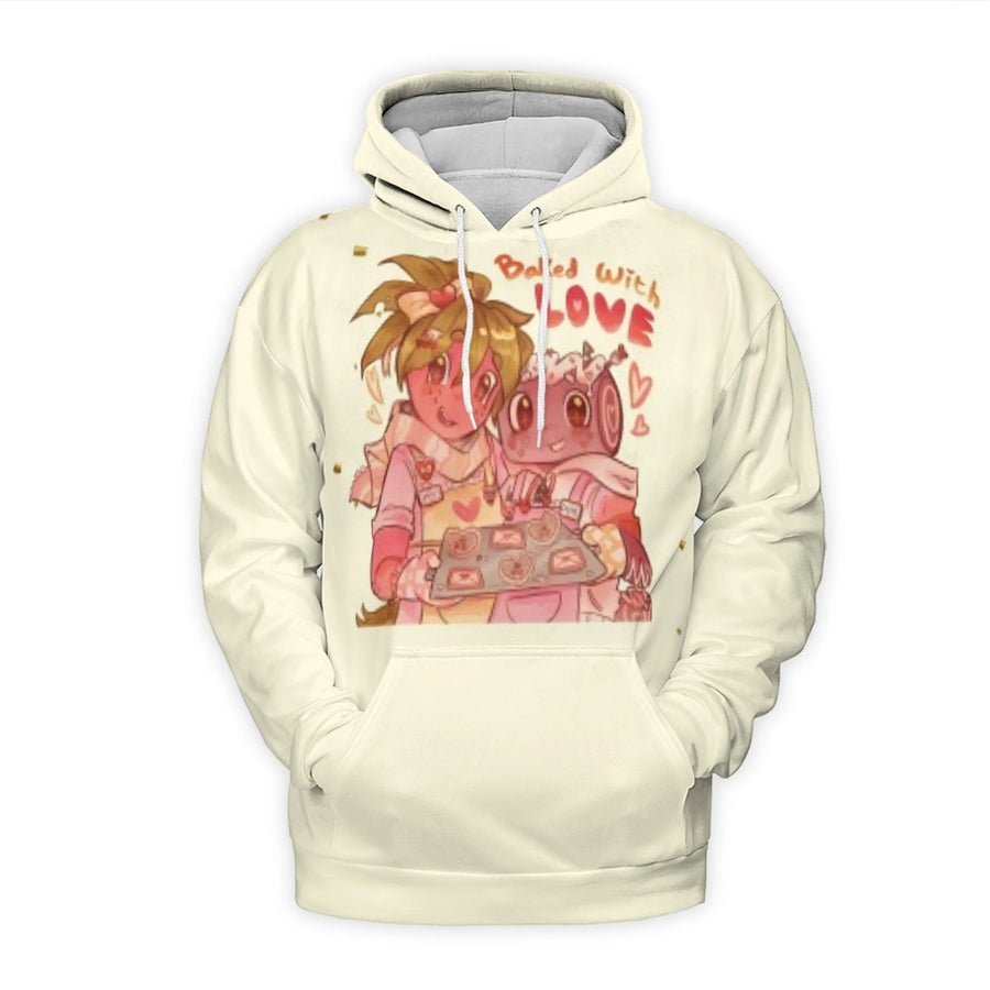 Baked With Love Anime Hoodie | Cute Baking Cartoon Graphic | Premium Polyester Brushed Fleece | Kawaii Aesthetic Gift For Fans