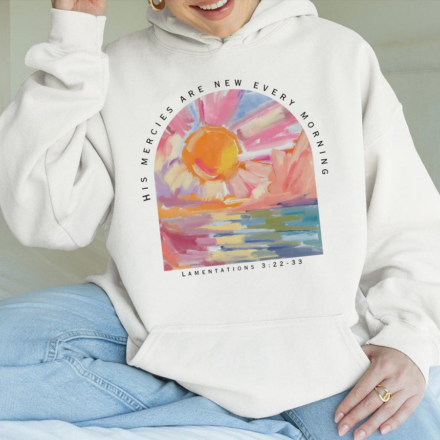 His Mercies Are New Every Morning Hoodie | Aesthetic Bible Verse Graphic Print | Premium Cotton-Blend Comfort | Christian Faith Gift for Women