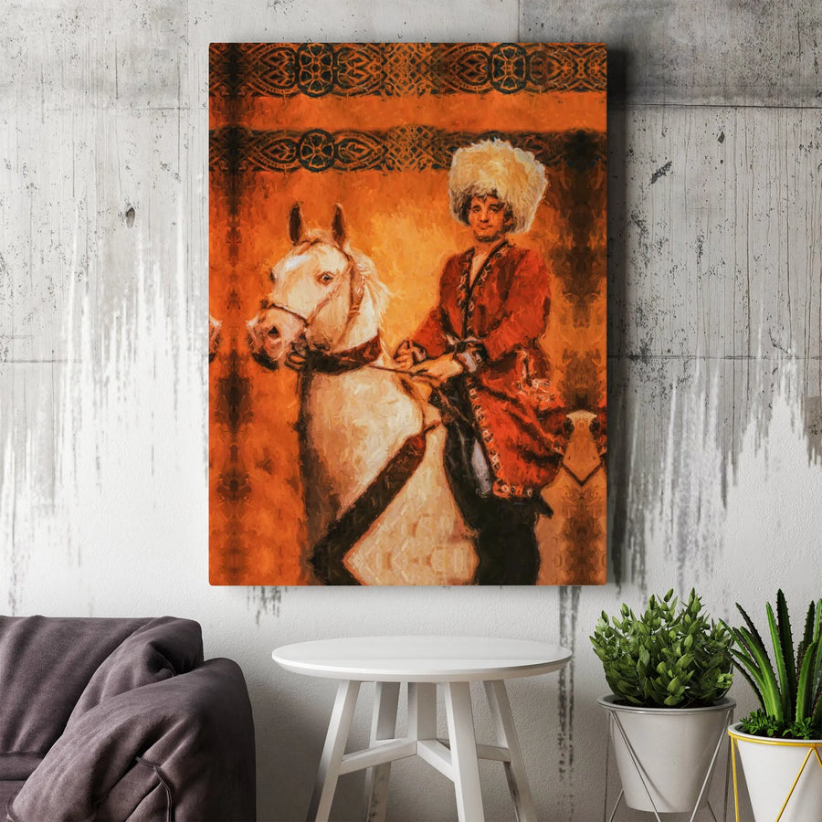 Traditional Caucasian Rider Canvas Print | Equestrian Papakha Hat Portrait | 1.25-Inch Gallery Wrap | Premium Cultural History Wall Art