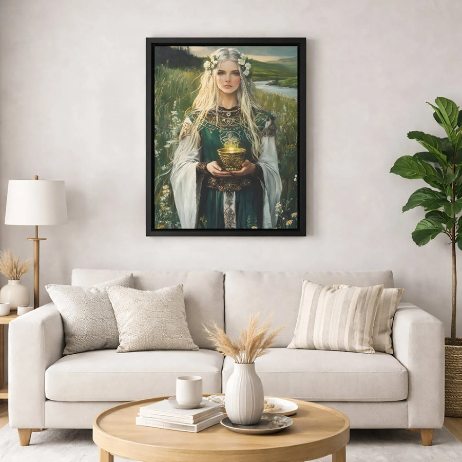 Elven Maiden Canvas Wall Art | Fantasy Glowing Chalice Portrait | Premium 1.25-Inch Gallery Wrap | Mythical Home Decor Gift