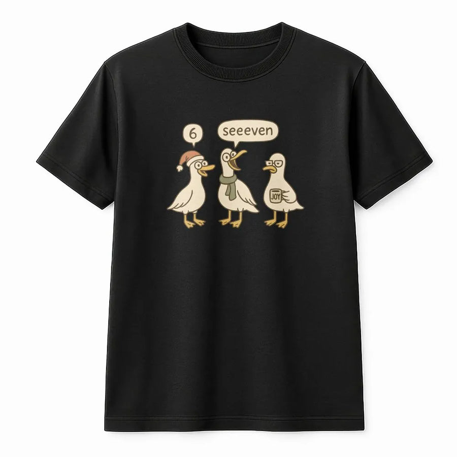 Six Seven Teacher T-Shirt | Funny Duck Pun Math Graphic | Premium Soft Cotton | Clever Christmas Gift for Educators