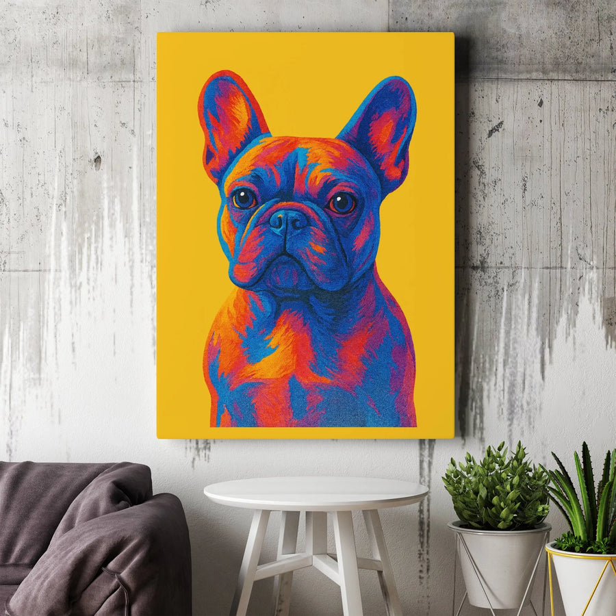 French Bulldog Canvas Wall Art | Vibrant Pop Art Dog Portrait | Premium Gallery Canvas Print | Modern Home Decor Gift for Dog Lovers