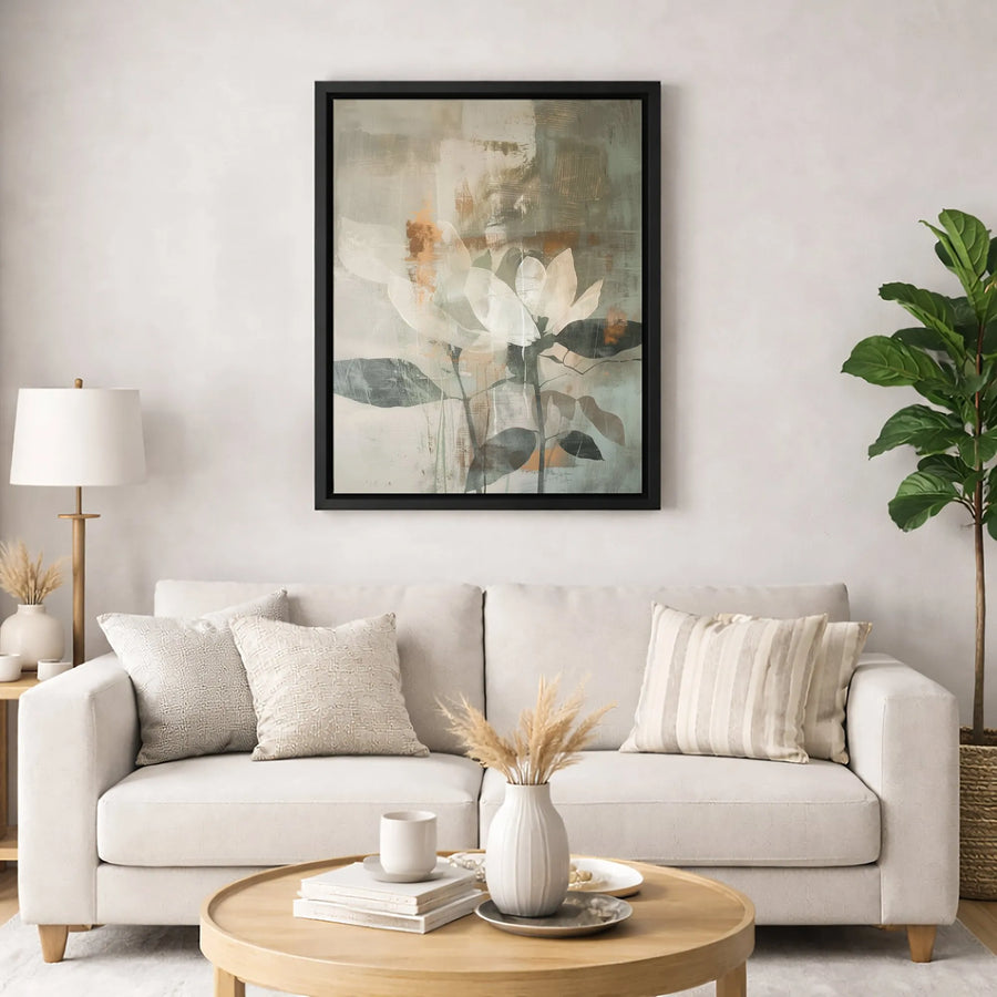 Abstract Floral Canvas Wall Art | Sage Green White Botanical Print | 1.25 Inch Premium Gallery Wrap | Modern Home Office Decor Gift