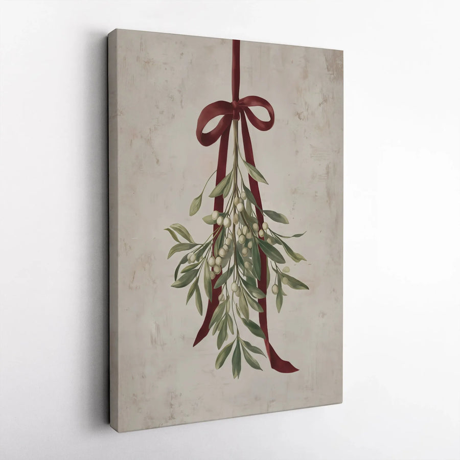 Vintage Mistletoe Canvas Wall Art | Rustic Christmas Holiday Decor | Premium Fade-Resistant Gallery Wrap | Festive Gift for Home Lovers