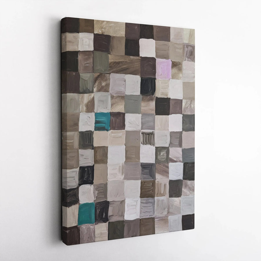 Abstract Geometric Canvas Print | Textured Brown and Turquoise Pixel Art | Thick Gallery Wrapped Wall Art | Modern Home & Office Decor Gift