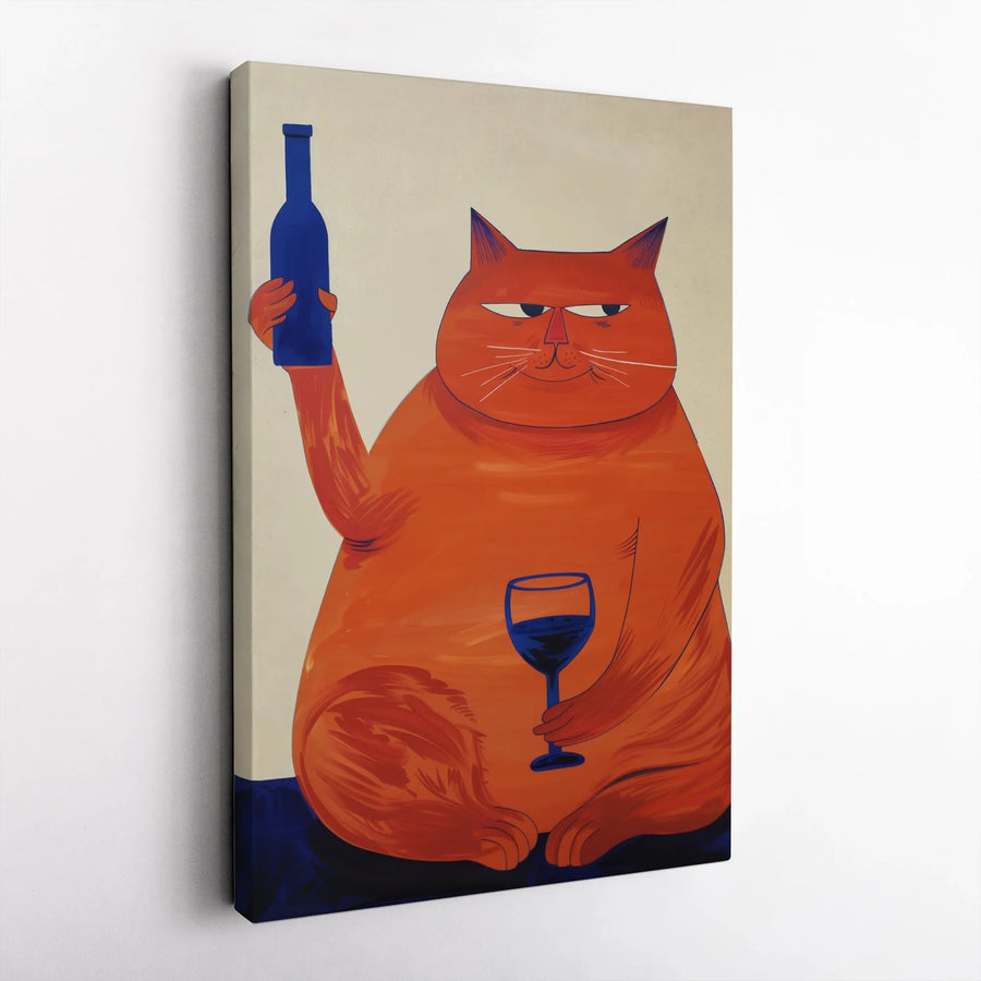 Funny Chubby Orange Cat Canvas Art | Whimsical Wine Lover Wall Decor | Premium Fade-Resistant Print | Gift for Cat Moms & Wine Enthusiasts