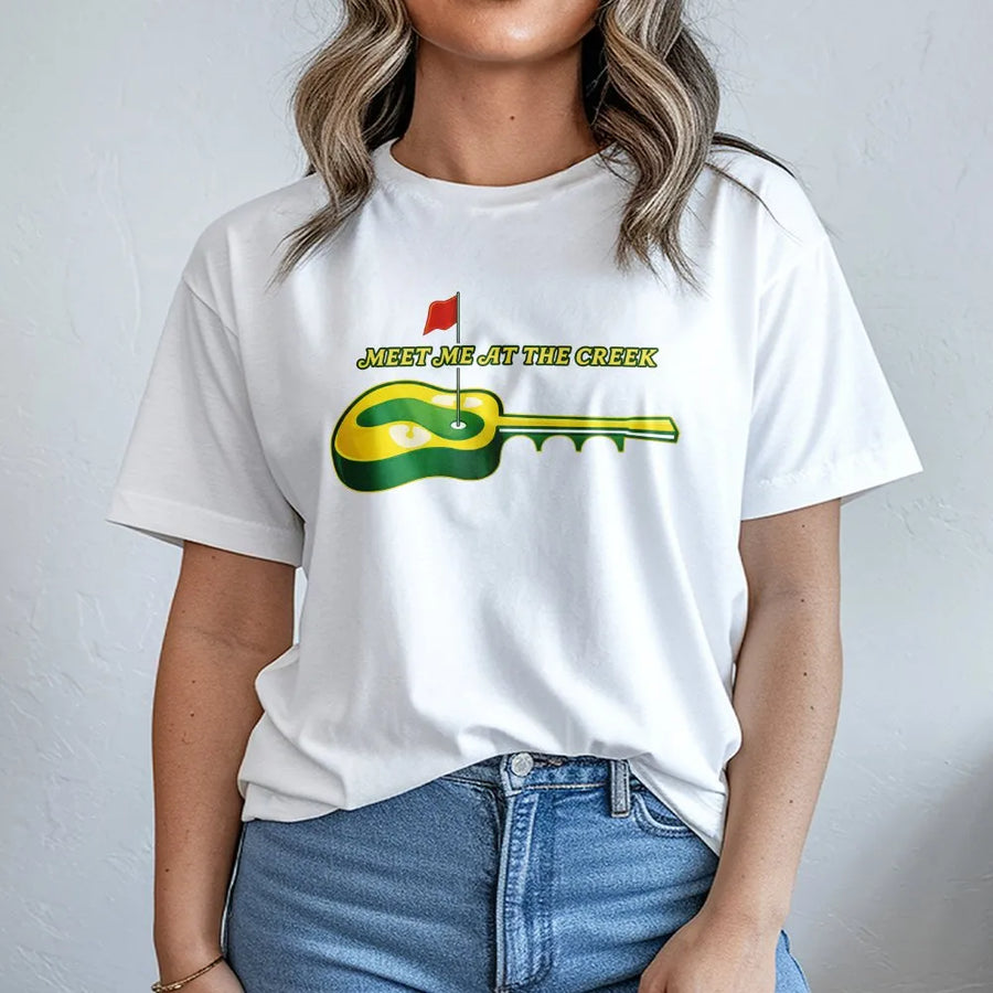 Meet Me At The Creek T-Shirt | Bluegrass Guitar Golf Graphic | 100% Cotton Premium Apparel | Music Fan Gift Idea