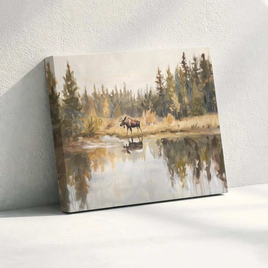 Moose Painting Canvas Wall Art | Rustic Wildlife Landscape Print | Premium Gallery Wrapped Canvas | Cabin & Lodge Wall Decor Gift