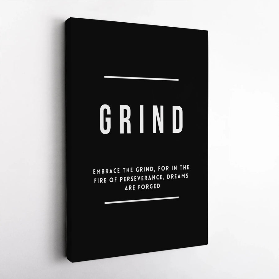 Grind Motivational Wall Art | Minimalist Typography Quote Canvas | Premium Gallery Wrapped Decor | Success Gift for Office or Gym