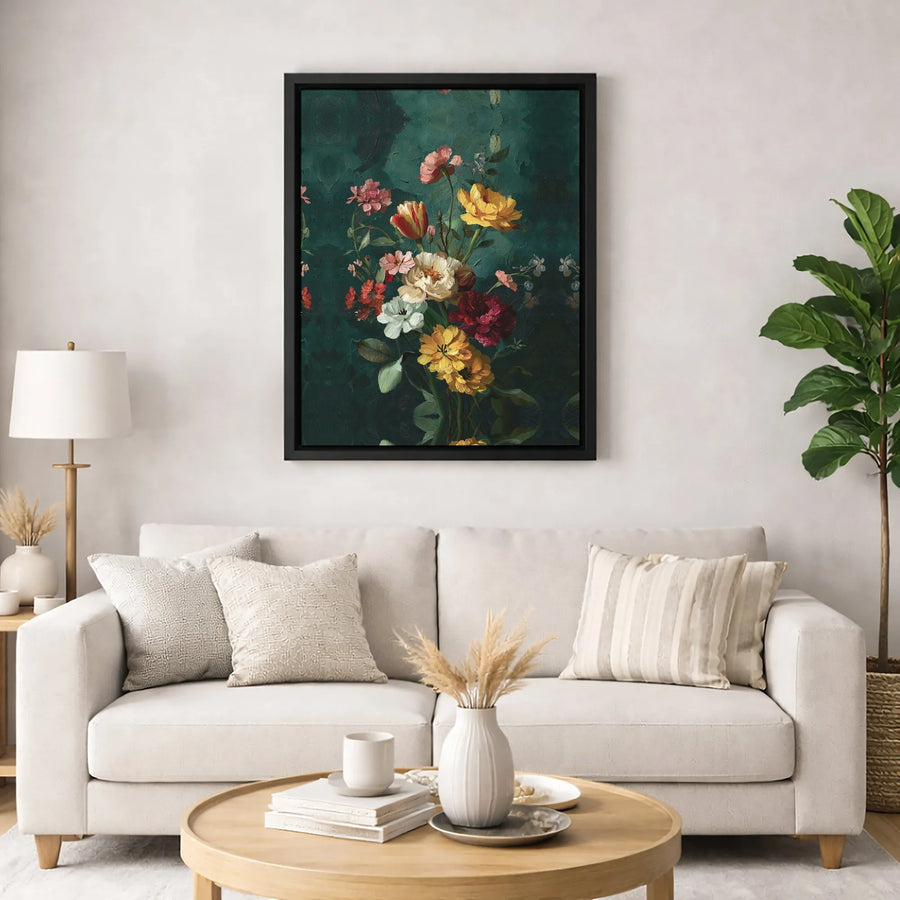 Dark Moody Floral Bouquet Canvas | Vintage Oil Painting Style | Premium Gallery Wrap Wall Art | Aesthetic Home Decor Gift for Her