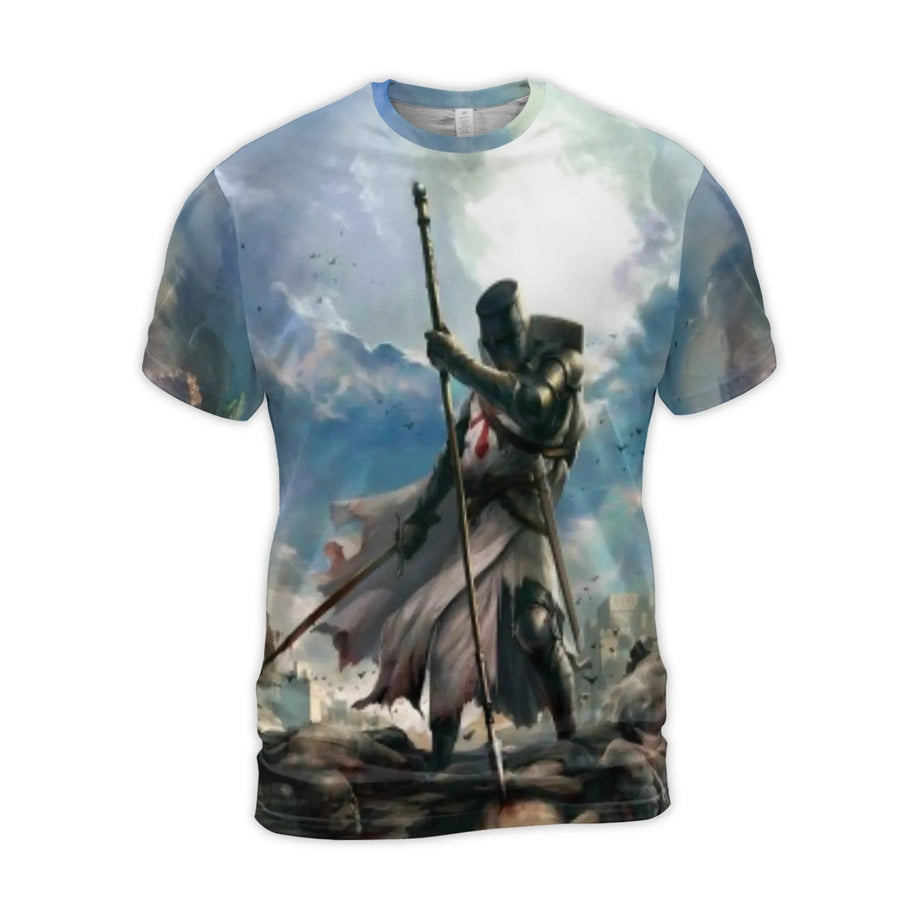 Knights Templar 3D T-Shirt | Crusader Warrior Graphic Print | Premium Polyester Blend | Historic Medieval History Gift for Men