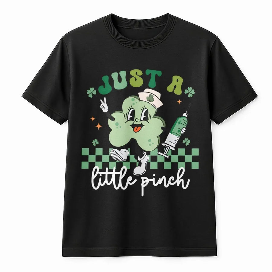St Patrick's Day Nurse T-Shirt | Just A Little Pinch Shamrock Design | Soft Premium Cotton Tee | Funny RN Gift For Nursing Students & Staff