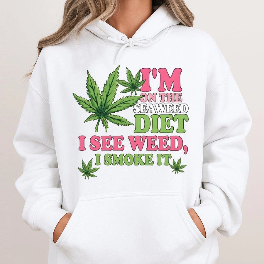Seaweed Diet Hoodie | Funny Weed Smoking Graphic Pullover | Premium Cotton Blend | Gift for Stoner Weed Lover Cannabis Enthusiast
