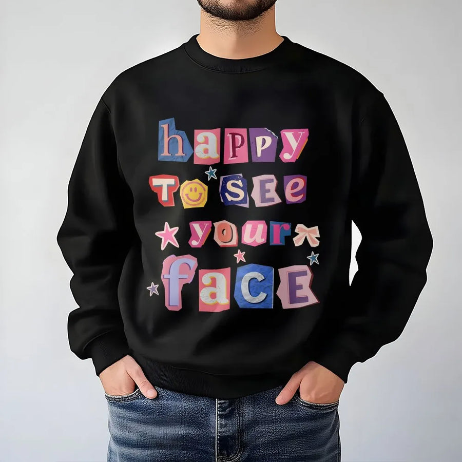Happy To See Your Face Teacher Shirt | Cute Retro Collage Graphic Tee | Soft Comfort Colors Cotton | Back To School Gift for Teachers