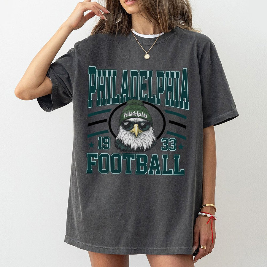 Philadelphia 1933 Football With Bald Eagle Mascot In Beanie And Sunglasses T-Shirt