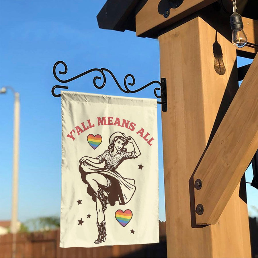 Y’All Means All Garden Flag | Retro Cowgirl Pride Decor | Premium Weather-Resistant Polyester | Inclusive LGBTQ+ Yard Sign Gift