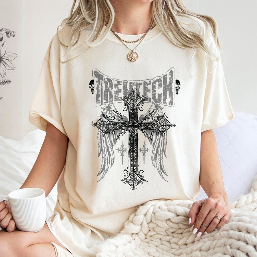 Gothic Cross T-Shirt | Winged Religious Emblem Graphic | 100% Premium Cotton Tee | Edgy Streetwear Gift For Men And Women
