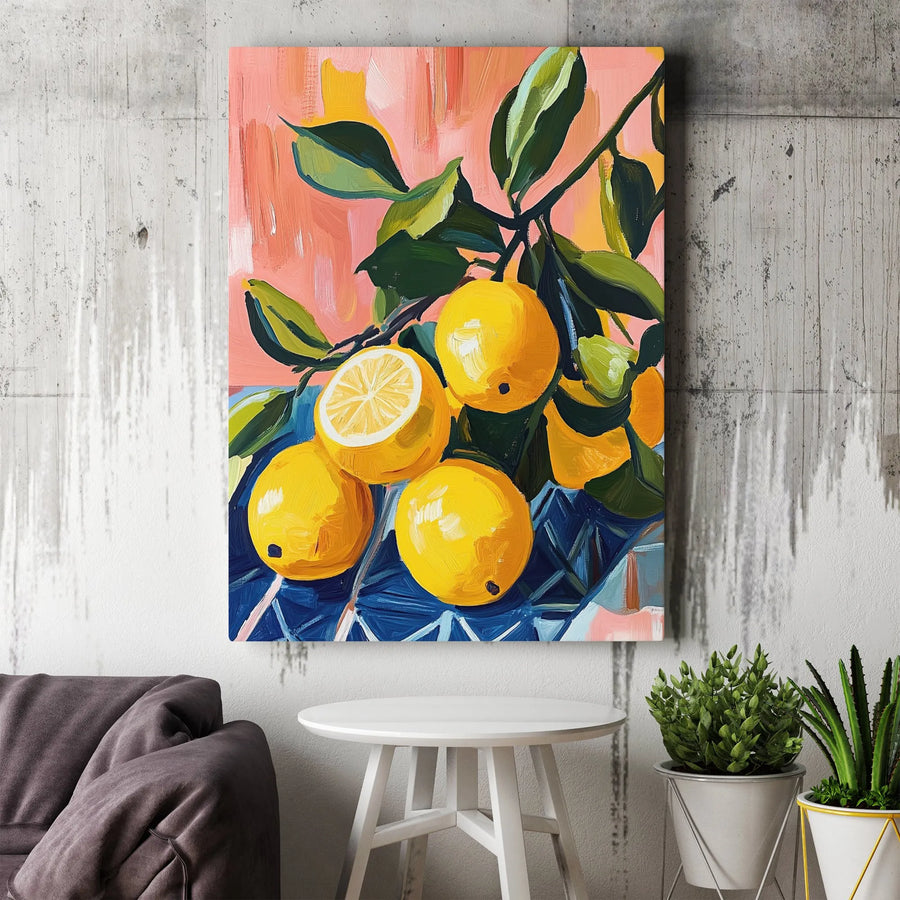 Lemon Still Life Canvas Wall Art | Impressionist Citrus Fruit Painting | Premium Gallery-Wrapped Print | Kitchen & Dining Room Home Decor