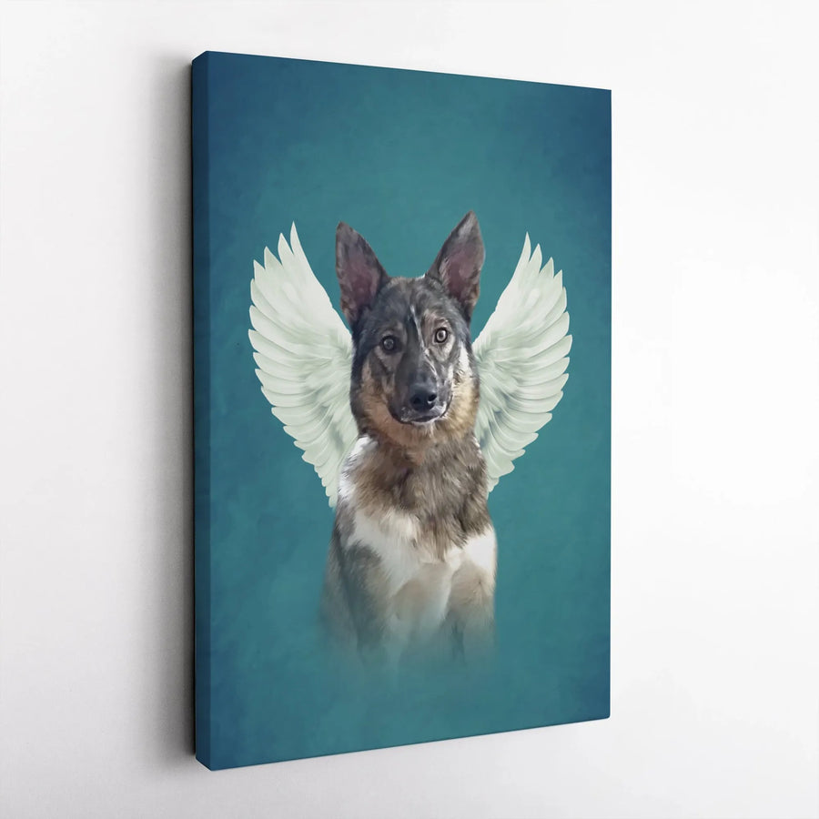 Angel Dog Canvas Print | Rainbow Bridge Wall Art with Angel Wings | Premium Gallery Wrap Canvas | Pet Loss Memorial Gift for Dog Lovers