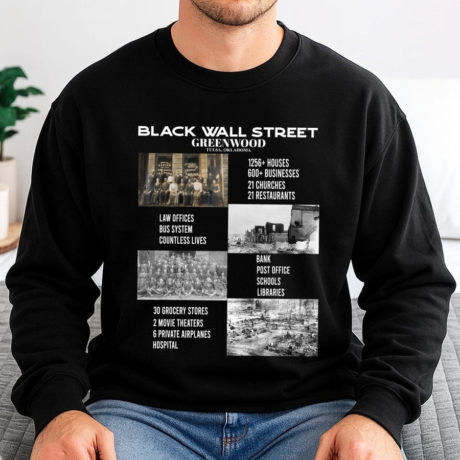 Black Wall Street Sweatshirt | Greenwood Tulsa History Graphic | Premium Cotton Blend | African American Heritage Gift for History Lovers