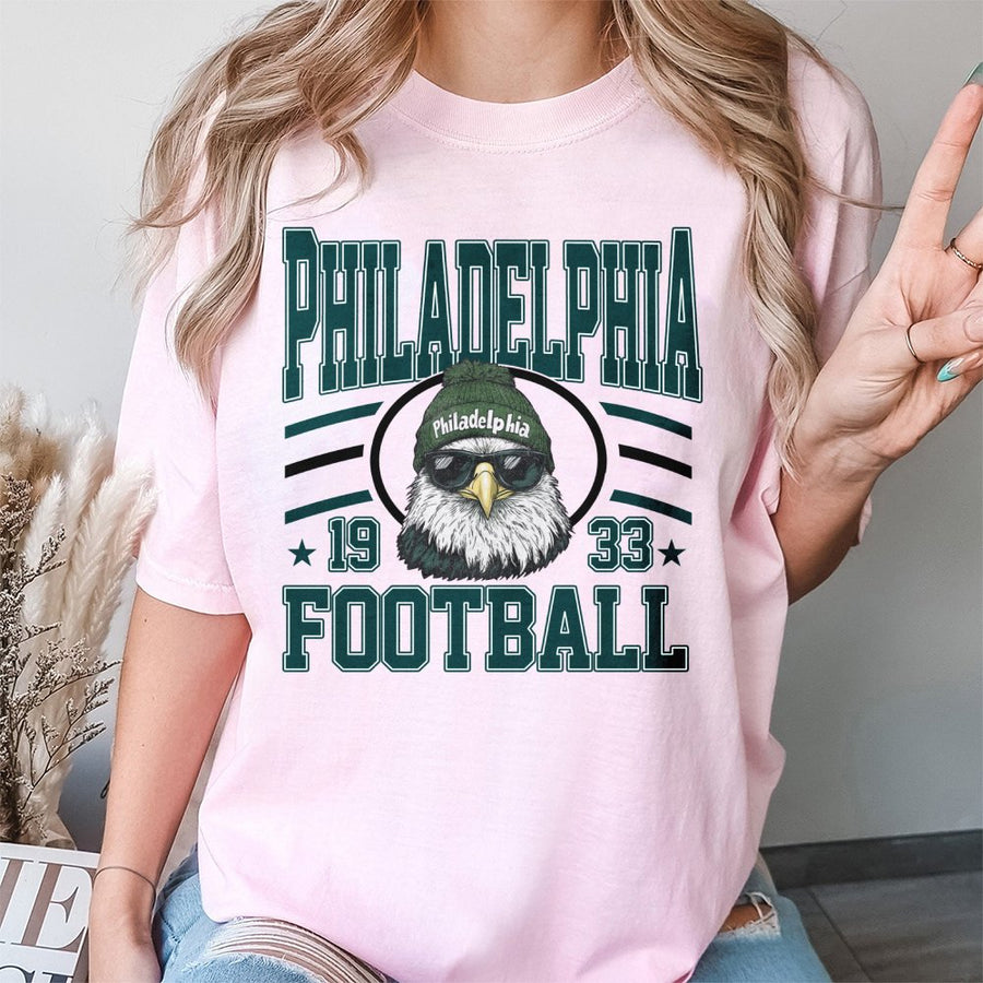 Philadelphia 1933 Football With Bald Eagle Mascot In Beanie And Sunglasses T-Shirt