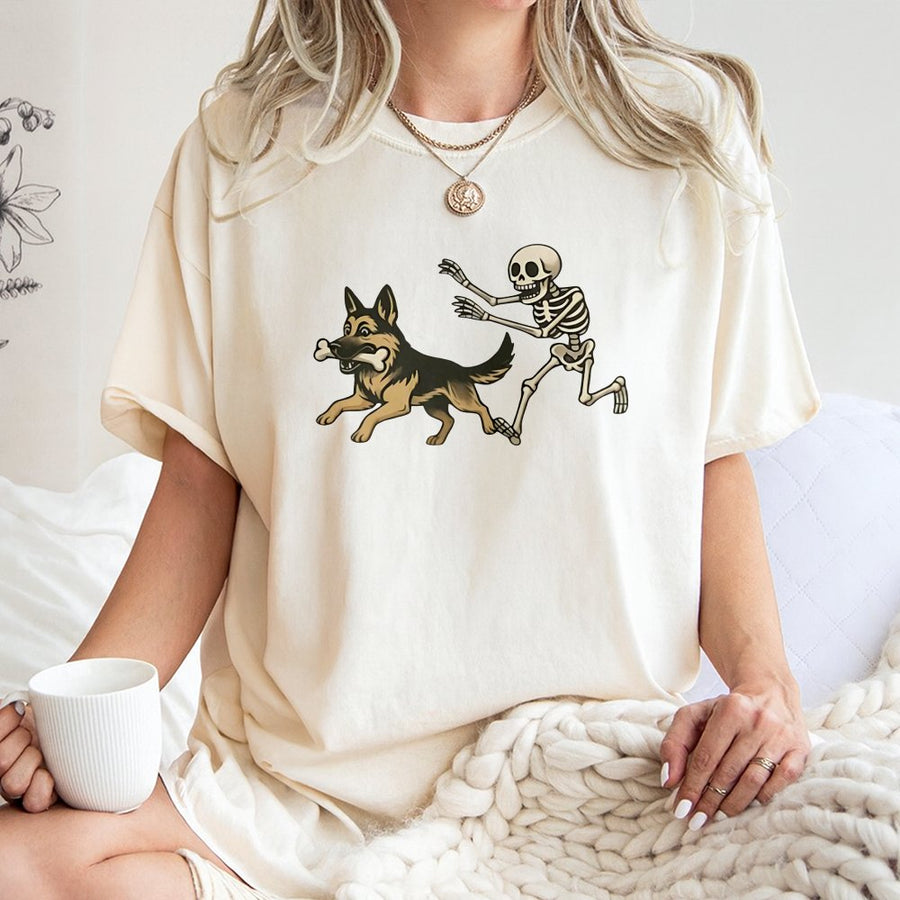 German Shepherd Halloween T-Shirt | Spooky Skeleton Dog Graphic | Premium 100% Cotton Tee | Gift for Dog Lovers & Pet Owners