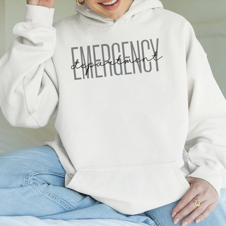 Emergency Department Hoodie | Modern Typographic ER Nurse Design | Cotton-Poly Blend | Premium Gift for Healthcare Professionals