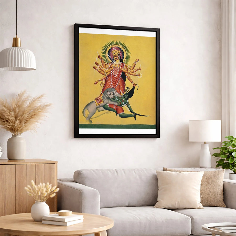 Goddess Durga Slaying Mahishasura Canvas Art | Hindu Mythology Wall Decor | 1.25 Inch Gallery Wrap | Spiritual Indian Home Gift