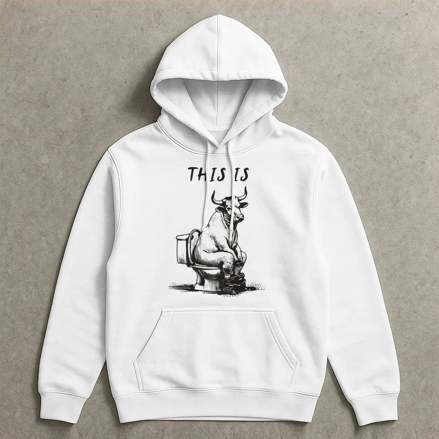 This Is Bull Shit Hoodie | Funny Cow Toilet Humor Graphic | Premium Cotton Blend | Unisex Gag Gift for Men and Women