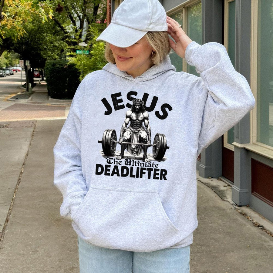Jesus The Ultimate Deadlifter Hoodie | Christian Fitness Graphic | Premium Cotton Blend | Motivational Workout Gift for Gym Lovers