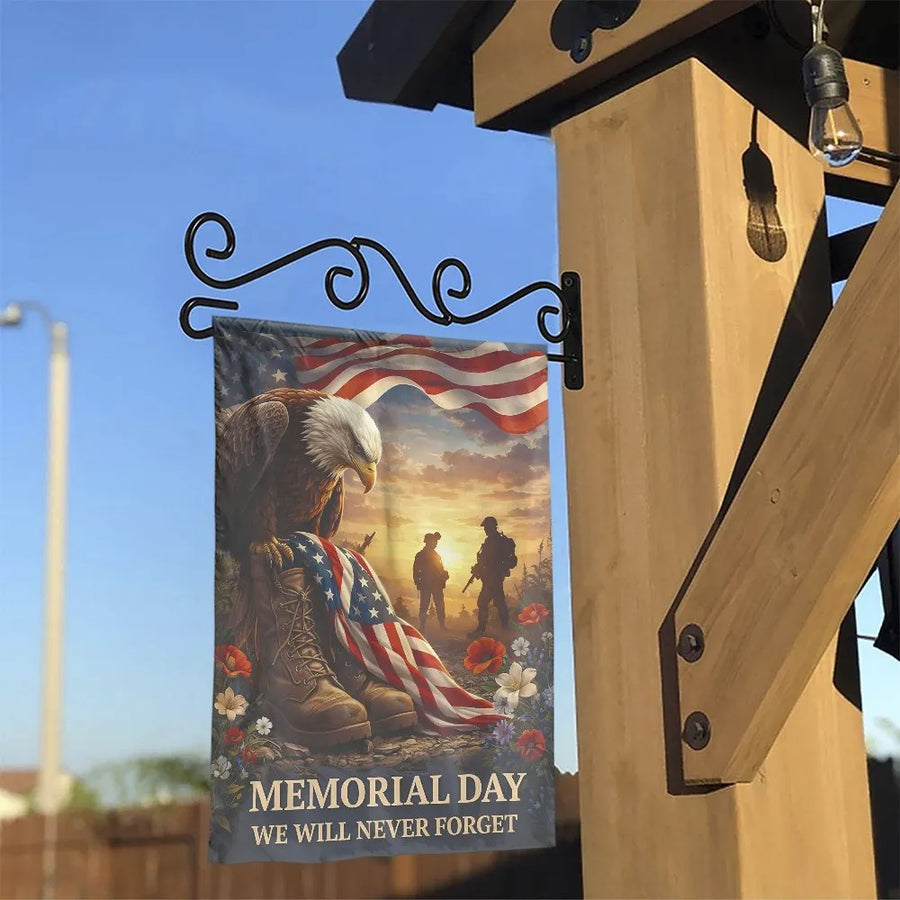Memorial Day Garden Flag | Patriotic Eagle & Soldier Boots Design | Double Sided Weather Resistant Fabric | Remembrance Gift for Veteran Family Yard Decor