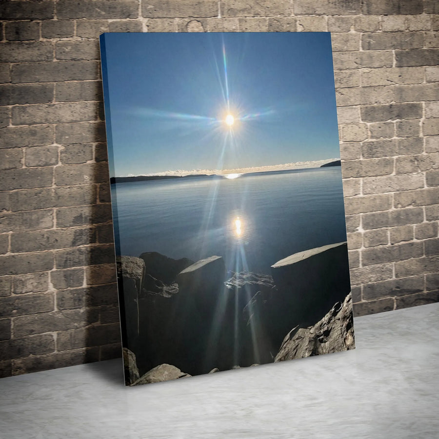 Seascape Canvas Print | Bright Sunburst Reflection Photography | Premium Canvas Wall Decor | Modern Home Decor Gift