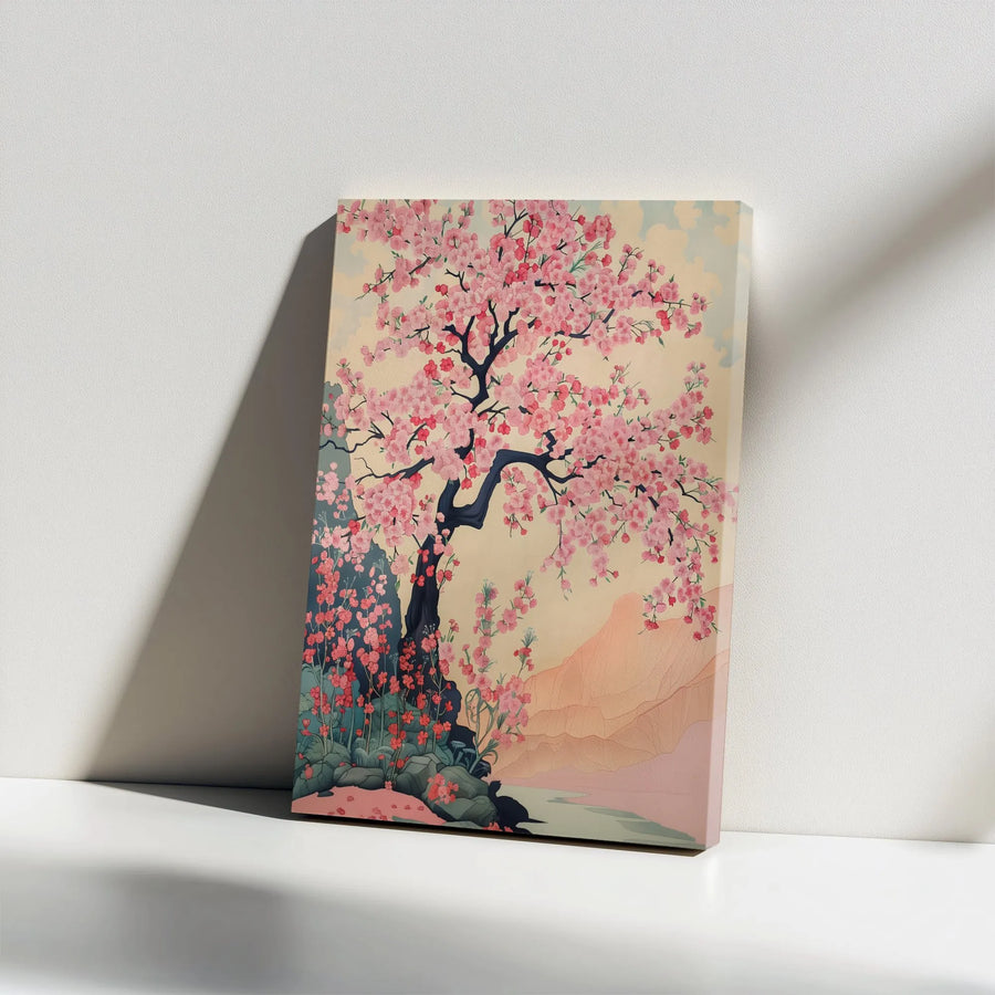 Japanese Cherry Blossom Canvas Art | Ukiyo-E Sakura Tree Print | Premium Gallery Wrap Wall Decor | Zen Home Office Gift