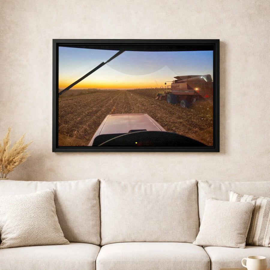 Combine Harvester Farm Field Canvas | Sunset Rural Landscape Art | Premium Fade-Resistant Gallery Wrap | Modern Agricultural Decor Gift
