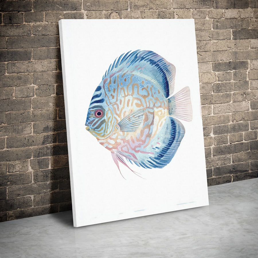 Blue Discus Fish Canvas Wall Art | Minimalist Watercolor Aquatic Print | 1.25 Inch Gallery Wrap | Premium Coastal Home Decor for Office