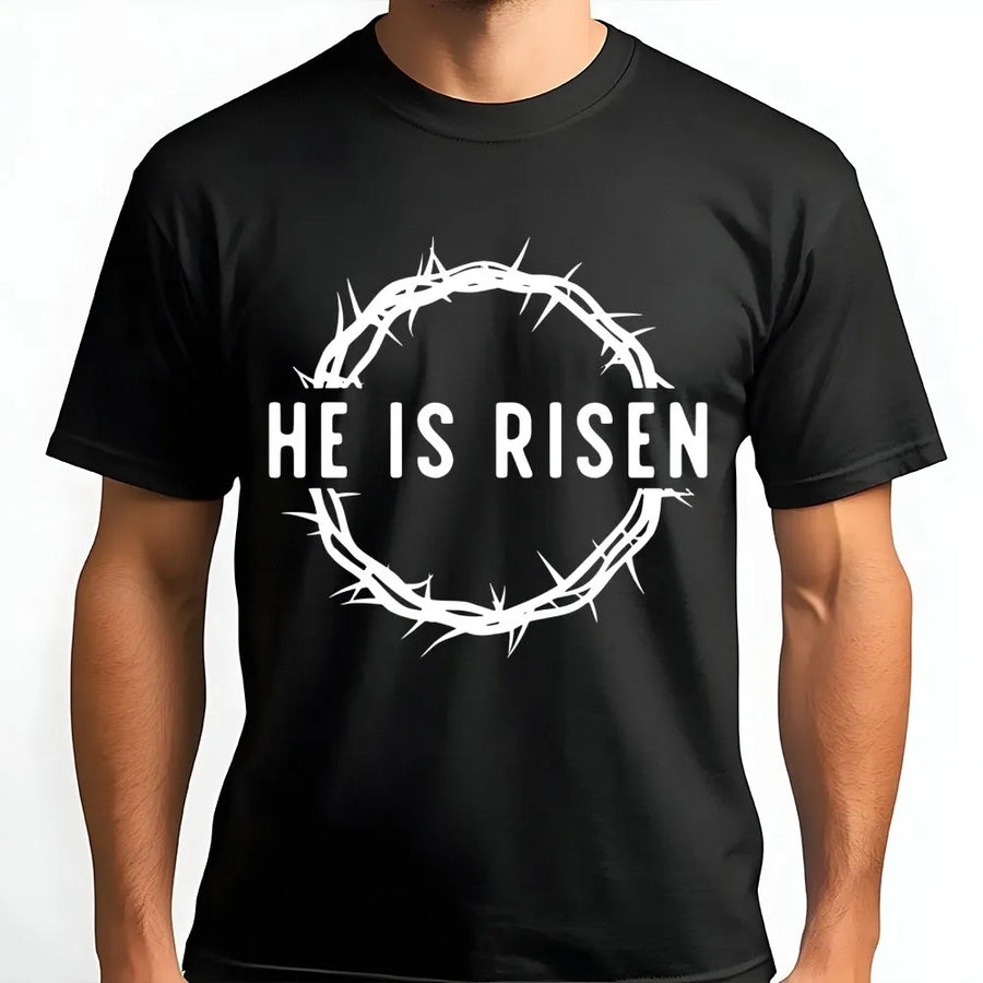He Is Risen T-Shirt | Crown of Thorns Christian Graphic Tee | Premium Cotton Religious Apparel | Easter Sunday Gift for Believers