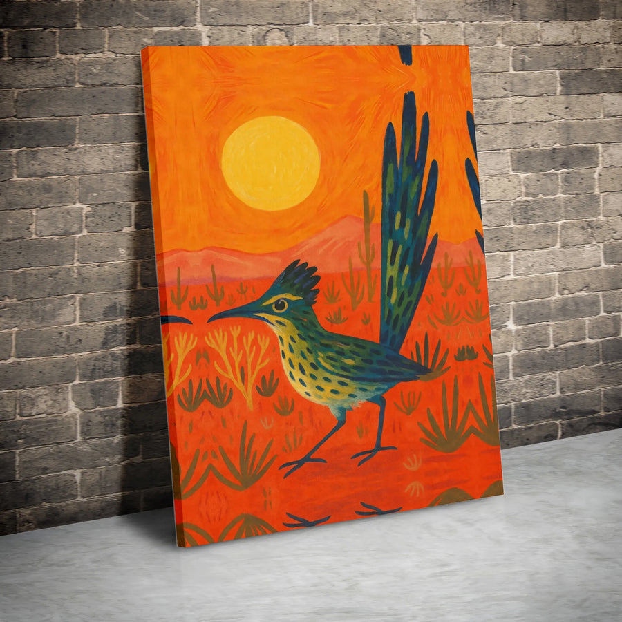 Roadrunner Desert Canvas Wall Art | Southwestern Sunset Landscape Print | 1.25-Inch Gallery Wrapped Canvas | Premium Modern Home Decor Gift