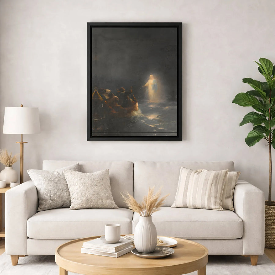 Jesus Walking On Water Canvas Print | Religious Biblical Storm Art | Premium Gallery Wrapped Wall Decor | Christian Home Gift For Believers