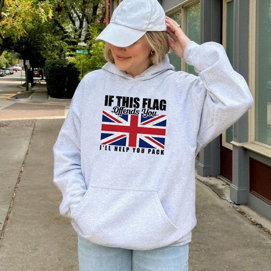 British Union Jack Flag Hoodie | If This Flag Offends You Design | Premium Cotton Blend Sweatshirt | Patriotic Gift for UK Proud Britons