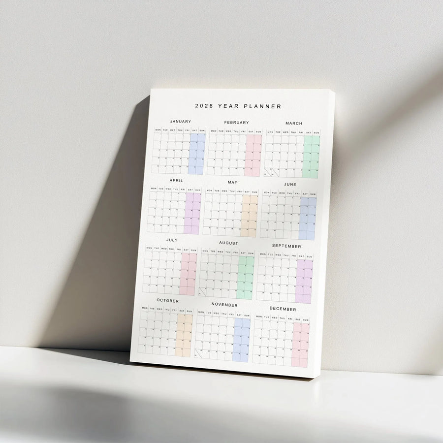 2026 Year Planner Wall Calendar | Minimalist Pastel Vertical Canvas | 1.25 Inch Gallery Wrap | Professional Office Wall Decor Gift