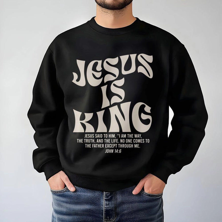 Jesus Is King Sweatshirt | John 14:6 Bible Verse Graphic | Premium Cotton Blend Crewneck | Christian Faith Apparel Gift for Men and Women