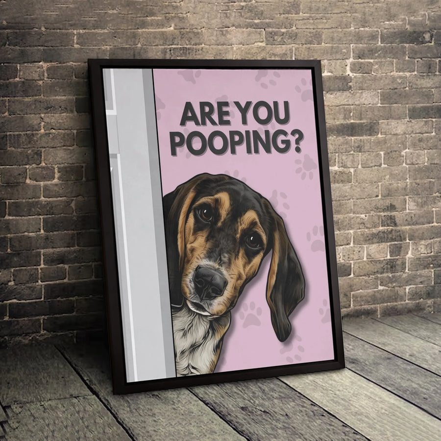 Are You Pooping? Peeking Dog Wall Art | Funny Hound Bathroom Decor | Premium Fade-Resistant Canvas | Humorous Gift for Dog Lovers