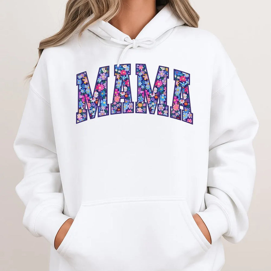 Mama Floral Hoodie | Retro Varsity Letters with Flower Print | Soft Cotton Blend Sweatshirt | Mothers Day Gift for Women