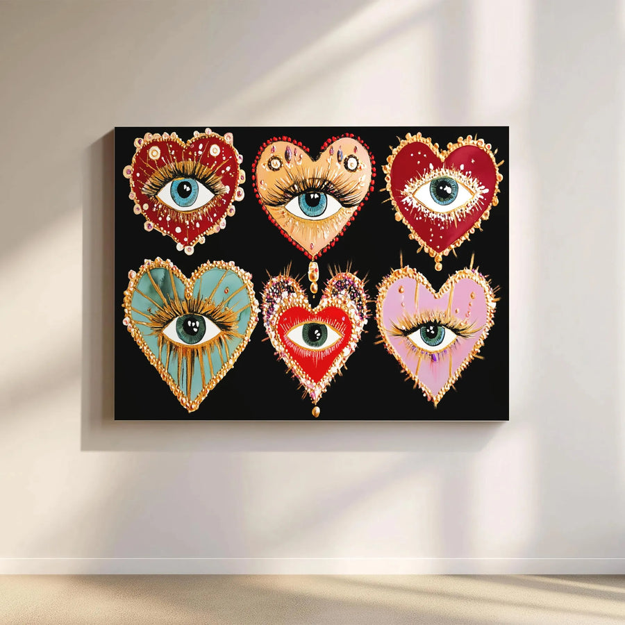 Evil Eye Heart Wall Art | Ornate Bohemian Surrealism Canvas Print | 1.25-Inch Gallery Wrap | Spiritual Home Decor Gift for Boho Aesthetic