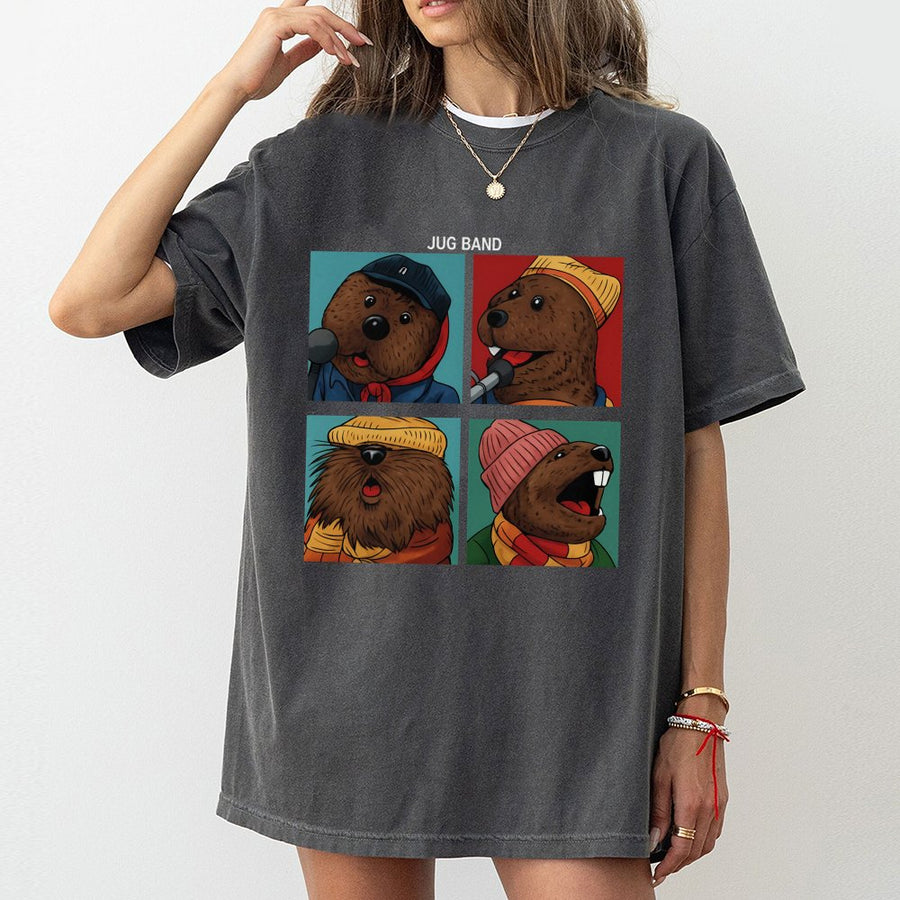Jug Band Animal Quartet T-Shirt | Funny Retro Cartoon Musicians Graphic Tee | 100% Cotton Premium Quality | Gift For Music Lovers And Musicians
