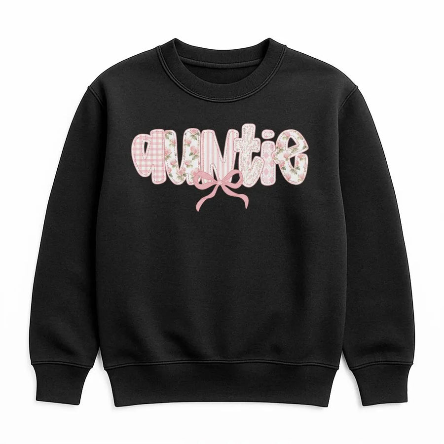 Auntie Sweatshirt | Floral Gingham Patchwork Graphic | Premium Cotton-Blend Sweatshirt | Gift For New Aunt
